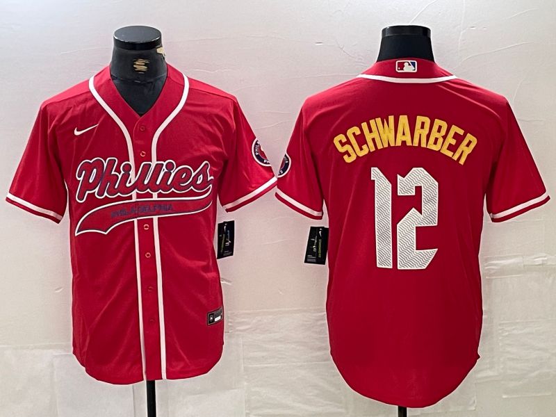 Men Philadelphia Phillies 12 Schwarber Red Jointly 2024 Nike MLB Jersey style 1